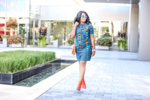 ChigisWorld Peacock Blue African Print Ankara Dress Pumpkin Orange Booties