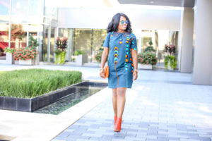ChigisWorld Peacock Blue African Print Ankara Dress Pumpkin Orange Booties