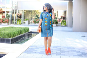 ChigisWorld Peacock Blue African Print Ankara Dress Pumpkin Orange Booties