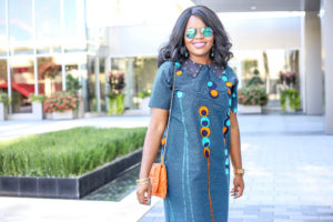 ChigisWorld Peacock Blue African Print Ankara Dress Pumpkin Orange Booties