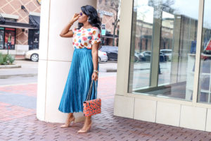 Happy Valentine's Day - With All My Hearts Chigi's World White Short Sleeve Hearts Print Chiffon Blouse Top ASOS Satin Pleated Maxi Skirt So Kate Nude Christian Louboutin Pumps 3REEC's Coral Ankara African Print Shoulder Handbag ALDO Rose Gold Tear Drop Earrings Charming Charlie Animal Print Bracelet Michael Kors Rose Gold Watch