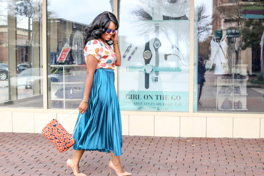 Happy Valentine's Day - With All My Hearts Chigi's World White Short Sleeve Hearts Print Chiffon Blouse Top ASOS Satin Pleated Maxi Skirt So Kate Nude Christian Louboutin Pumps 3REEC's Coral Ankara African Print Shoulder Handbag ALDO Rose Gold Tear Drop Earrings Charming Charlie Animal Print Bracelet Michael Kors Rose Gold Watch