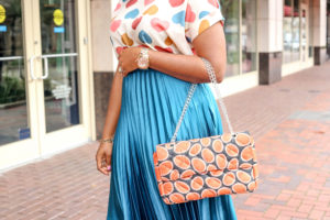 Happy Valentine's Day - With All My Hearts Chigi's World White Short Sleeve Hearts Print Chiffon Blouse Top ASOS Satin Pleated Maxi Skirt So Kate Nude Christian Louboutin Pumps 3REEC's Coral Ankara African Print Shoulder Handbag ALDO Rose Gold Tear Drop Earrings Charming Charlie Animal Print Bracelet Michael Kors Rose Gold Watch
