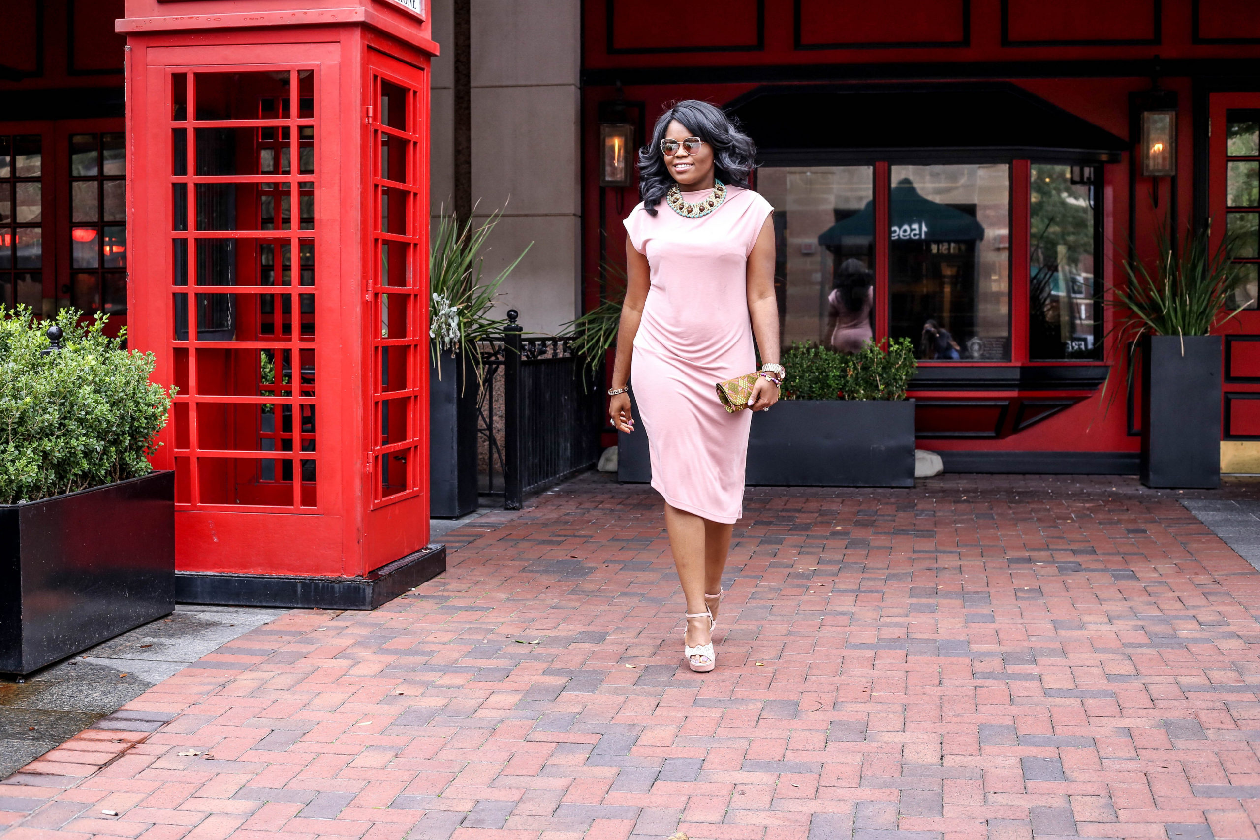 Monochrome Monday - Blush Pink Topshop Nordstrom Neutral Nude Drape Midi Dress Shoedazzle Lasercut Sandals 3REEC's Ankara African Print Jigsaw Clutch Purse Modern Kitty Metal Boxy A’GACI Sunglasses Earthtone Vixen NeckpieceSincerely Yours Sade Statement Necklace Rose Gold Michael Kors Watch