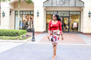 Peplum Skirts + Floral Prints for Spring Red Blouse Top Red White Hibiscus Peplum Floral Pencil Skirt Nude So Kate Christian Louboutin Pumps Blush Black Anne Klein Handbag Bosses in Heels Logo Pin Ladybug Earrings Charming Charlie Bracelet Barbas and Zacari Watch