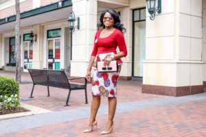 Peplum Skirts + Floral Prints for Spring Red Blouse Top Red White Hibiscus Peplum Floral Pencil Skirt Nude So Kate Christian Louboutin Pumps Blush Black Anne Klein Handbag Bosses in Heels Logo Pin Ladybug Earrings Charming Charlie Bracelet Barbas and Zacari Watch