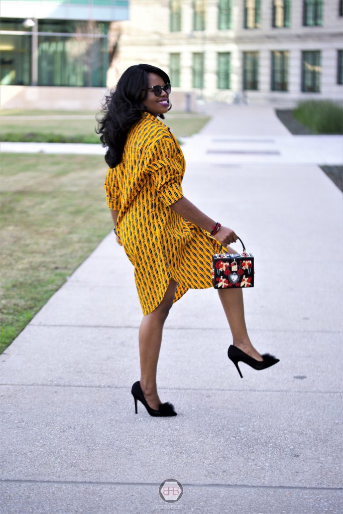 Strutting in a Shirt Shift Dress Chigi's World Spring Summer Style Ankara African Print Tribe of Dumo Yellow Dress Betsey Johnson Ross Pom Pom Pumps DivAbby Trendz Retro 3D Red Flower Embroidery Vintage Evening Clutch Handbag Jordan Gun Metal Breda Souq Watch 3reec's Chic Creations and Collections Beaded Earrings Bracelets