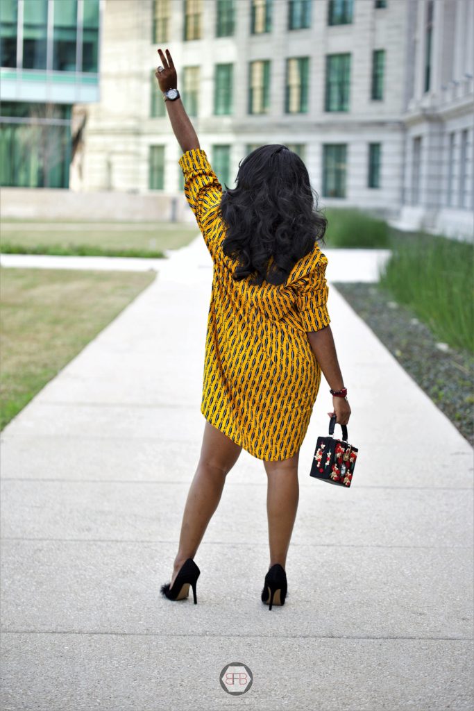 Strutting in a Shirt Shift Dress Chigi's World Spring Summer Style Ankara African Print Tribe of Dumo Yellow Dress Betsey Johnson Ross Pom Pom Pumps DivAbby Trendz Retro 3D Red Flower Embroidery Vintage Evening Clutch Handbag Jordan Gun Metal Breda Souq Watch 3reec's Chic Creations and Collections Beaded Earrings Bracelets