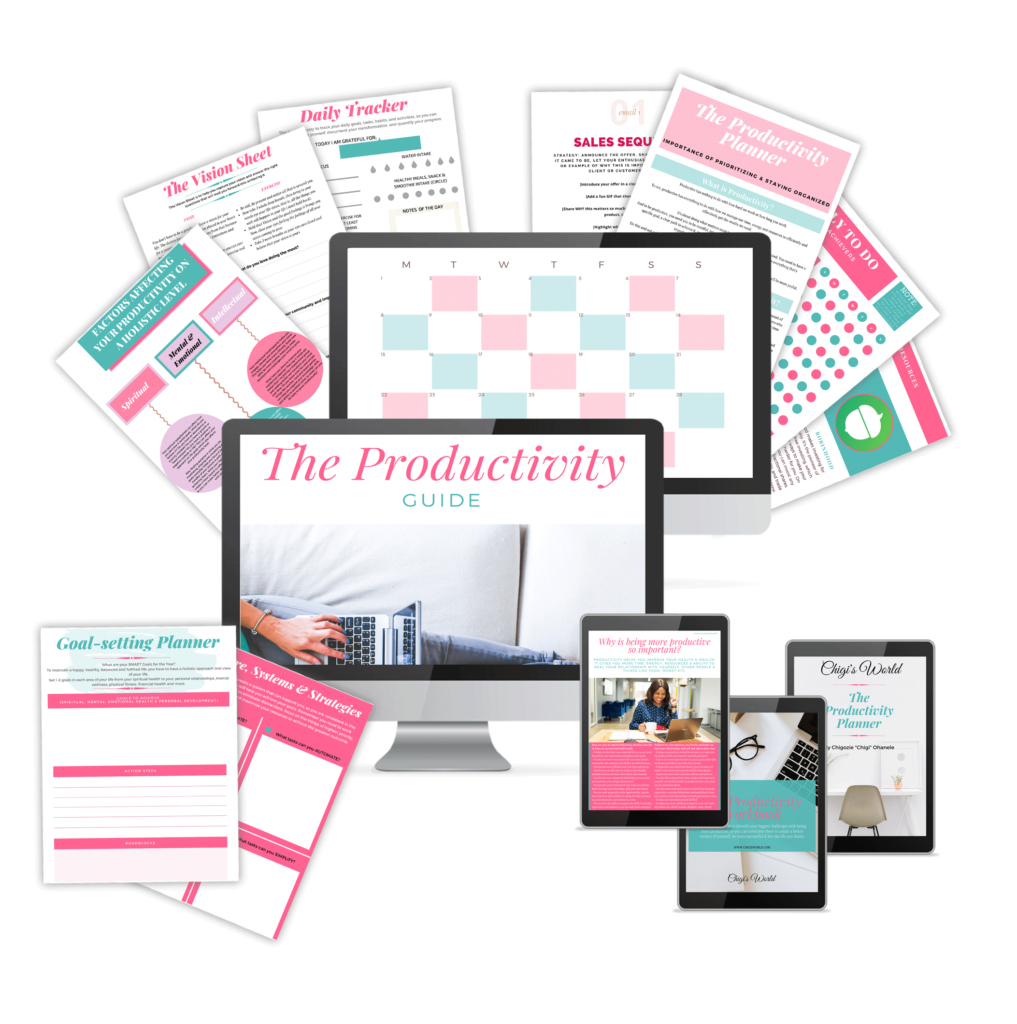 Chigi's World The Productivity Bundle - The Guide, Tools, Resources, Workbook, Planner & Journal Templates Success Tools Tips Systems Strategies